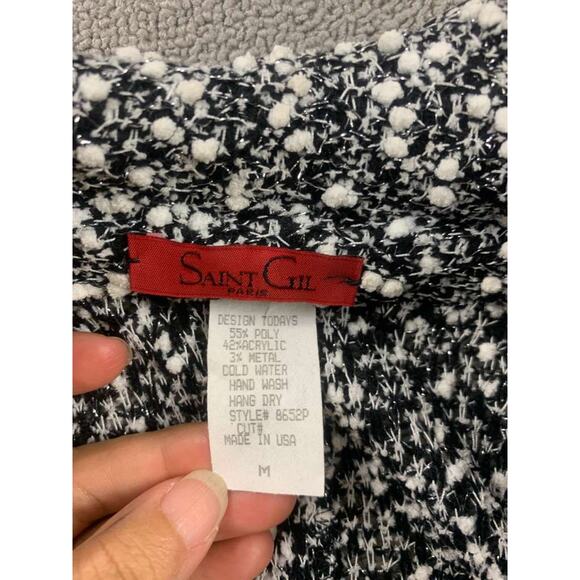 Saint Gil Paris Ruffle Knit Sweater Cardigan M Black White Designer Artsy Ruffle - Picture 4 of 7